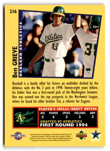 1995 Upper Deck Minors #216 Ben Grieve NM Near Mint ID:82552 - Baseball Card Single