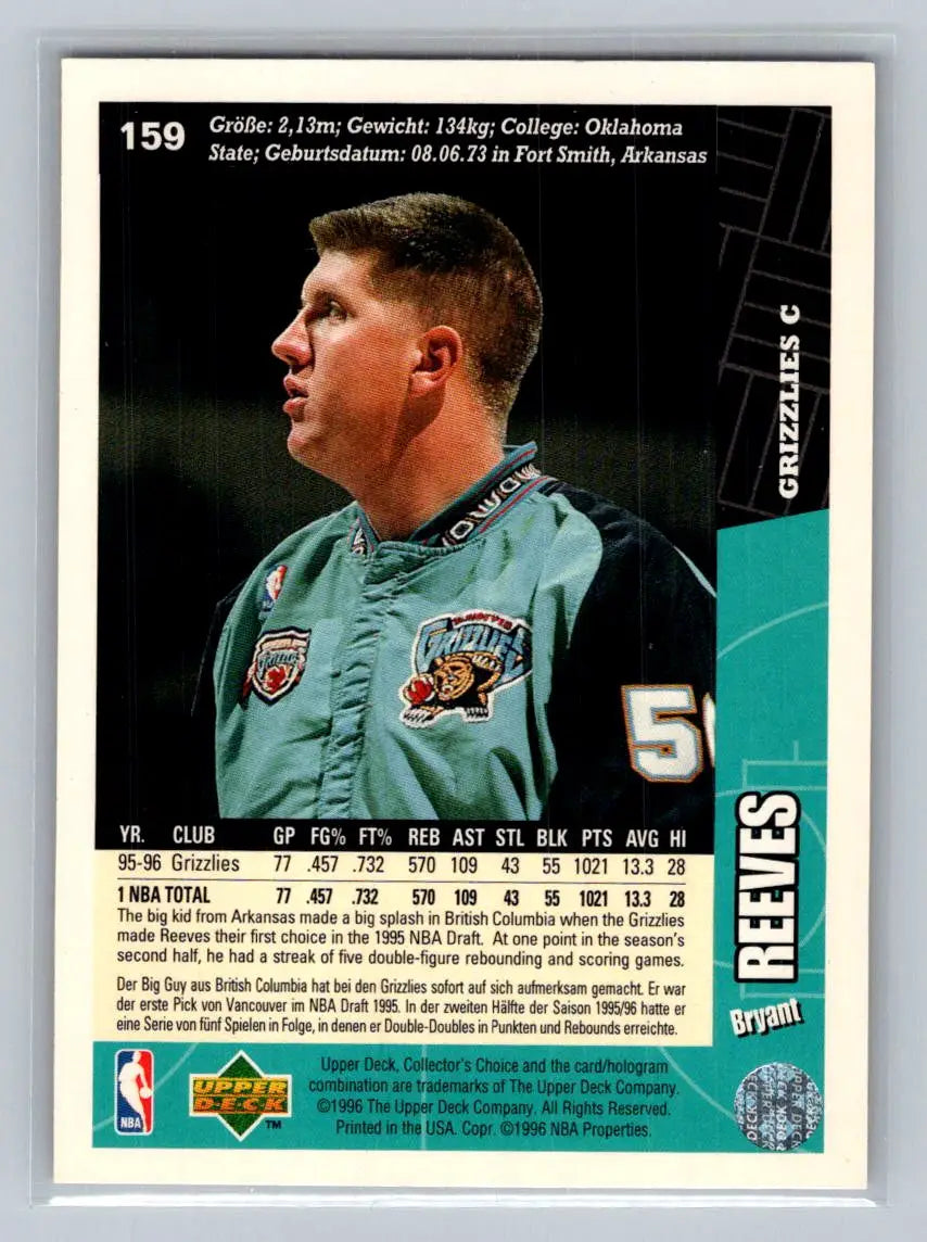 1996-97 Collector’s Choice #159 Bryant Reeves Vancouver Grizzlies - Basketball Card Single