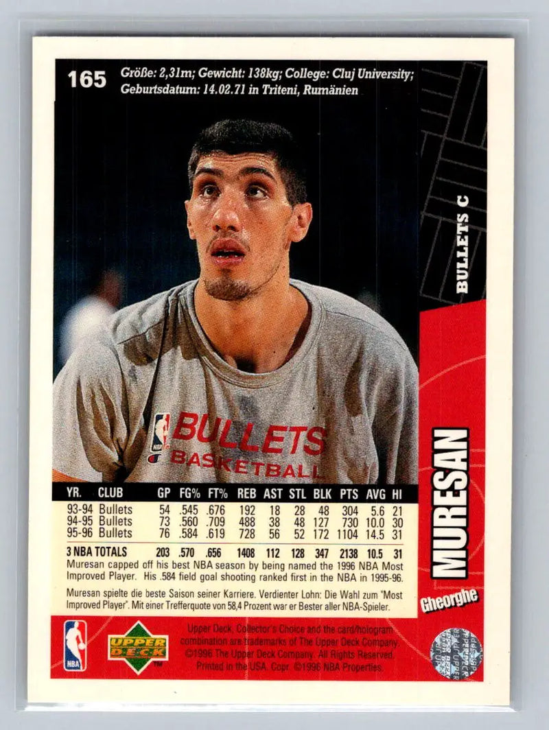 1996-97 Collector’s Choice #165 Gheorghe Muresan Washington Bullets - Basketball Card Single