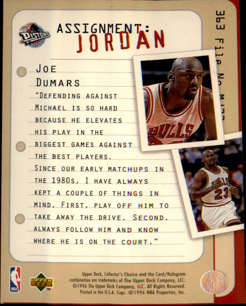 1996-97 Collector’s Choice #363 Joe Dumars ’Assignment:Jordan’ - Basketball Card Single
