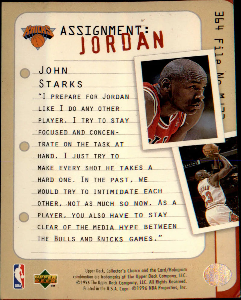 1996-97 Collector’s Choice #364 John Starks ’Assignment:Jordan’ - Basketball Card Single