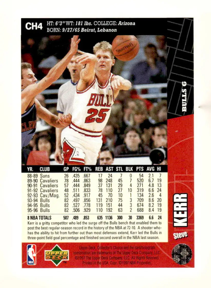 1996-97 Collector’s Choice Chicago Bulls #CH4 Steve Kerr Base - Basketball Card Single