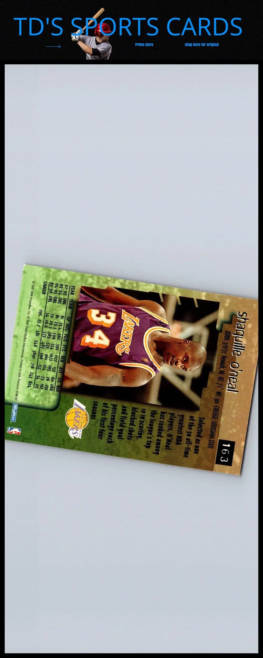 1996-97 SkyBox Premium #163 Shaquille O’Neal trading card collectible image