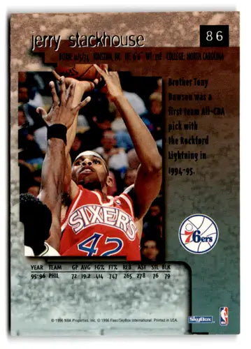 1996-97 SkyBox Premium #86 Jerry Stackhouse NM Near Mint 76ers ID:82475 - Basketball Card Single