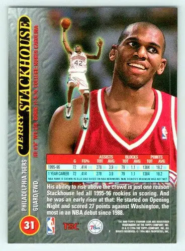 1996-97 Topps Stadium Club #31 Jerry Stackhouse NM Near Mint 76ers ID:82474 - Basketball Card Single
