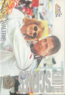 Racing card featuring a driver and woman from Action Packed Credentials Darrell Waltrip BTS