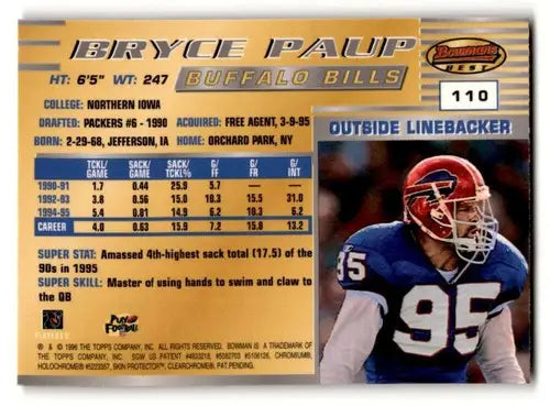 Original gloss Bryce Paup Buffalo Bills football card from 1996 Bowman’s Best