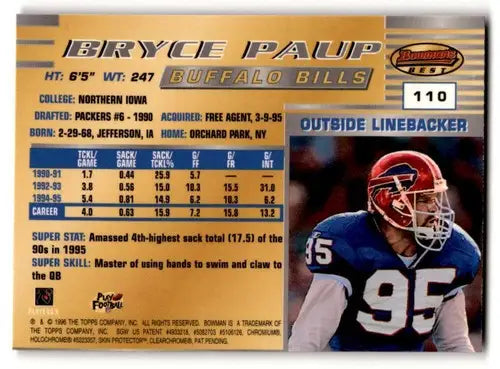 Original gloss Bryce Paup football card Buffalo Bills Bryp Buffalo Bills 1996 Bowman’s Best