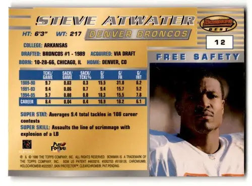 Original gloss Steve Atwater Denver Broncos football card from 1996 Bowman’s Best
