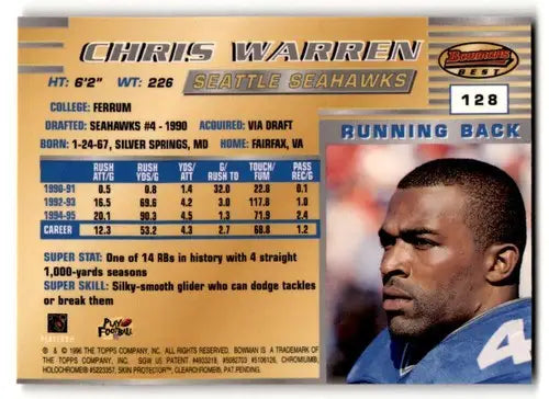 1996 Bowman’s Best #128 Chris Warren Seattle Seahawks Football Cards ID:61108 - Football Card Single