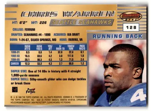 1996 Bowman’s Best #128 Chris Warren Seattle Seahawks Football Cards ID:61117 - Football Card Single