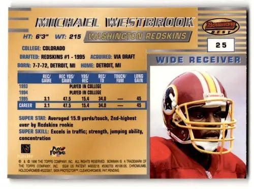 Original gloss Michael Westbrook football card featuring Washington Redskins player