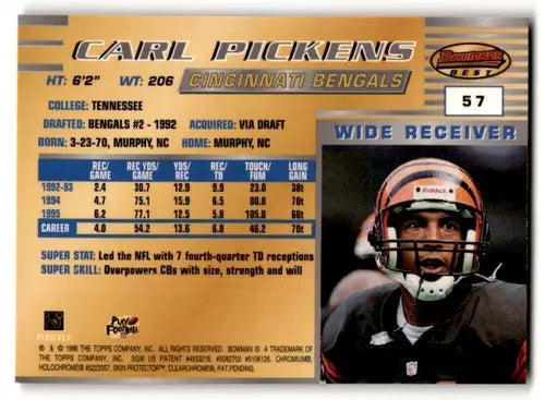 Carl Pickens Cincinnati Bengals football card from 1996 Bowman’s Best series