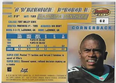 1996 Bowman’s Best #62 Tyrone Poole NM Near Mint Panthers - Football Card Single