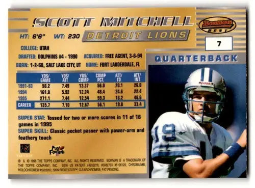 Original gloss Scott Mitchell Detroit Lions football card from 1996 Bowman’s Best