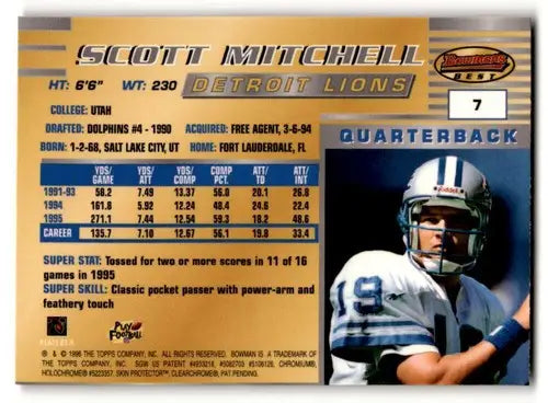 Original gloss Scott Mitchell Detroit football card from 1996 Bowman’s Best series