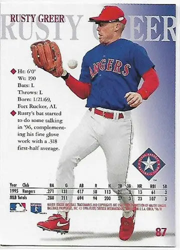 1996 Circa #87 Rusty Greer NM Near Mint Rangers - Baseball Card Single