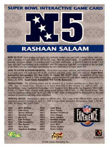 Vintage Rashaan Salaam football trading card from the classic NFL experience series