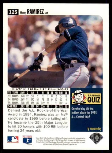 1996 Collector’s Choice #125 Manny Ramirez NM-MT Indians ID:81198 - Baseball Card Single