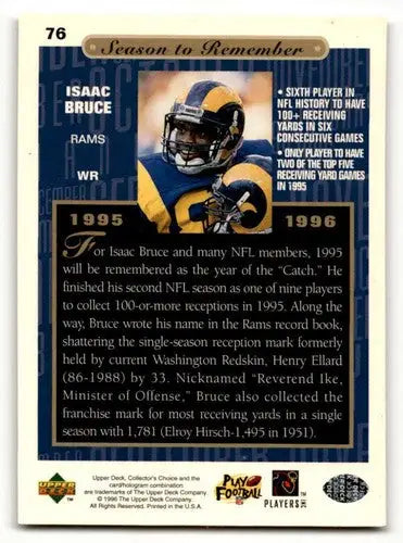 Original gloss Isaac Bruce football card from 1996 Collector’s Choice Season to Remember