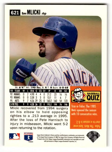 Original gloss 1996 Collector’s Choice Silver Signature Dave Mlicki baseball card