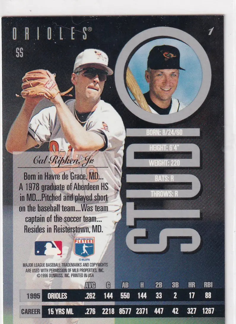 1996 DONRUSS #1 CAL RIPKEN JR STUDIO- BALTIMORE ORIOLES