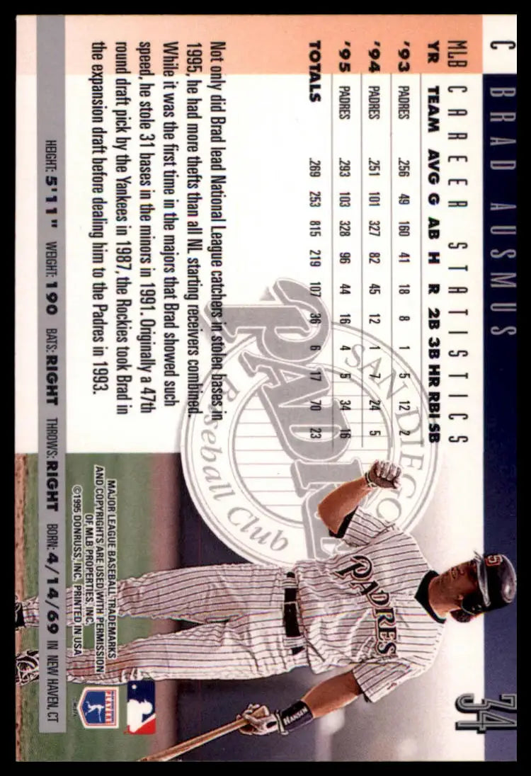 1996 Donruss Brad Ausmus 34 San Diego Padres NM - Baseball Card Single