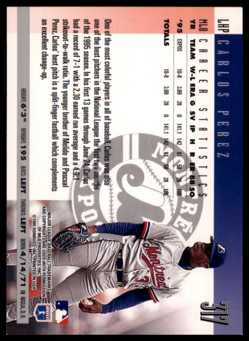 1996 Donruss Carlos Perez 317 Montreal Expos NM - Baseball Card Single