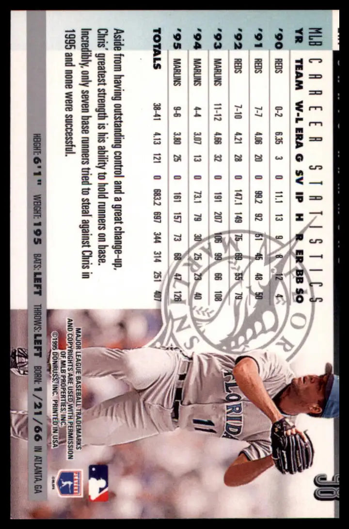 1996 Donruss Chris Hammond 98 Florida Marlins NM - Baseball Card Single