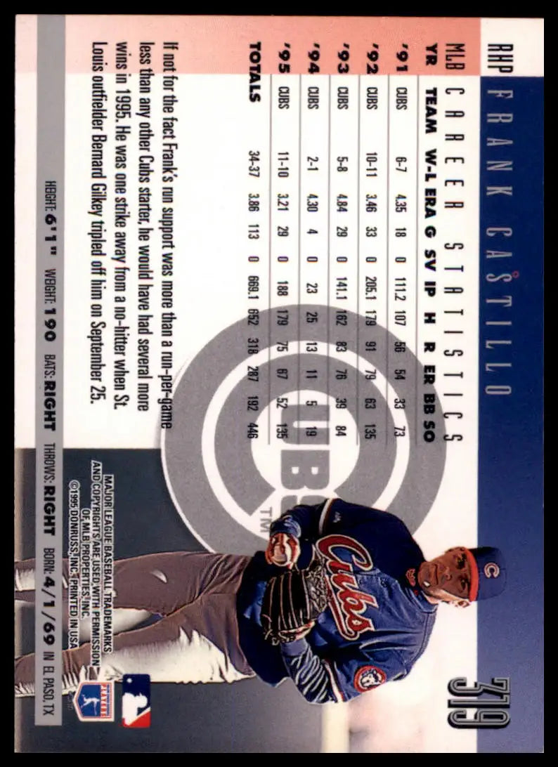 1996 Donruss Frank Castillo 319 Chicago Cubs NM - Baseball Card Single