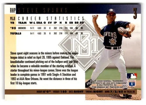 Original gloss Donruss Press Proofs Steve Sparks baseball card from 1996 Donruss Press