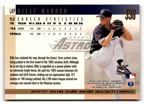 Original gloss Donruss Press Proofs Billy Wagner baseball card from 1996 Donruss Press