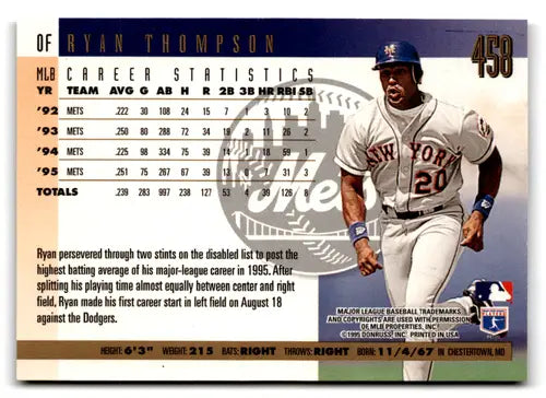 Original gloss Donruss Press Proofs Ryan Thompson baseball card Mets 1996 Donruss Press