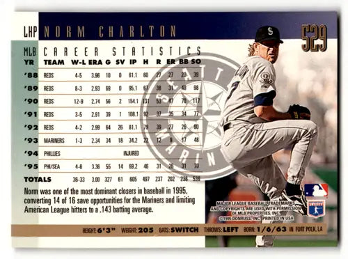 Original gloss Donruss Press Proofs baseball card of Norm Charlton Mariners NM-MT