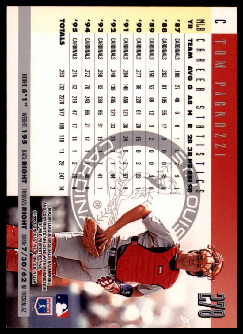 1996 Donruss Tom Pagnozzi 278 St. Louis Cardinals NM - Baseball Card Single