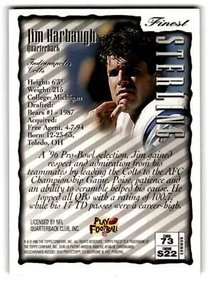 Jim Harbaugh 1996 Finest #73 trading card for football collectors and enthusiasts