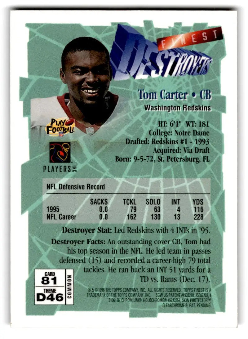 1996 Finest #81 Tom Carter - Football Card Single