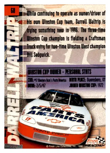 1996 Finish Line Silver #68 Darrell Waltrip NM-MT - Racing Card Single