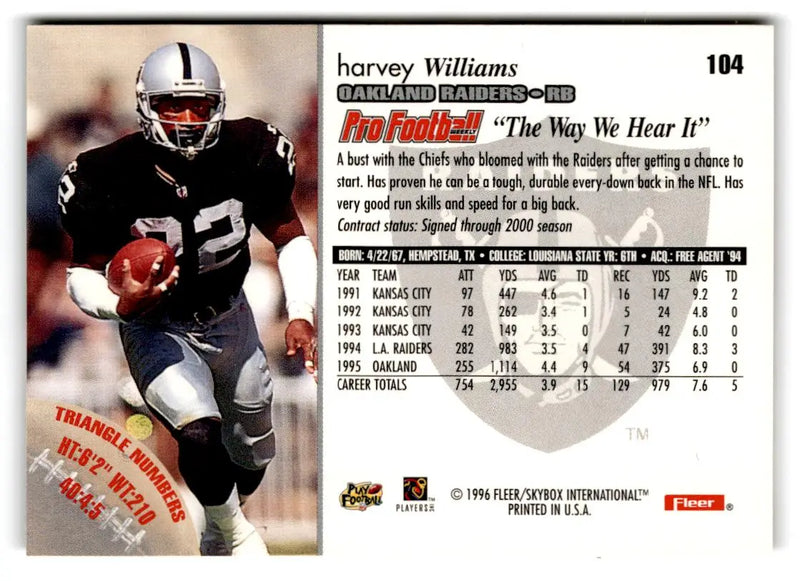 1996 Fleer #104 Harvey Williams - Football Card Single