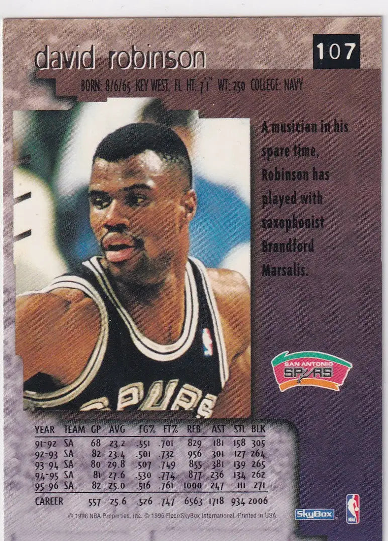 1996 FLEER #107 DAVID ROBINSON- SAN ANTONIO SPURS - Basketball Card Single