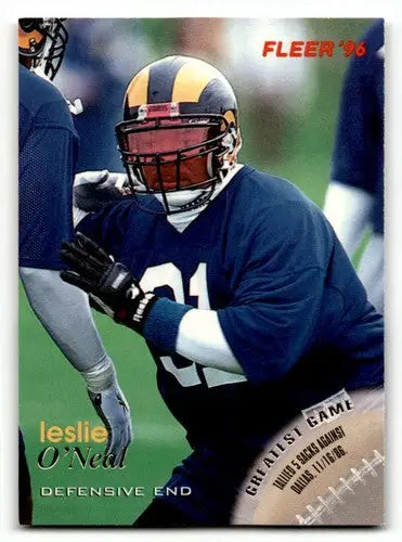 Leslie O’Neal 1996 Fleer Rams football card with original gloss Louis Rams football