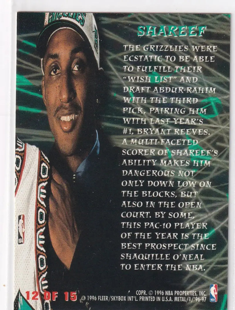 1996 FLEER #12 SHAREEF ABDUR RAHIM METAL EDGE- MEMPHIS GRIZZLIES - Basketball Card Single