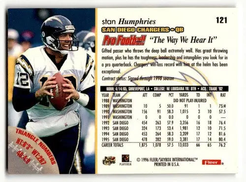 Original gloss 1996 Fleer Stan Humphries San Diego Chargers football card image