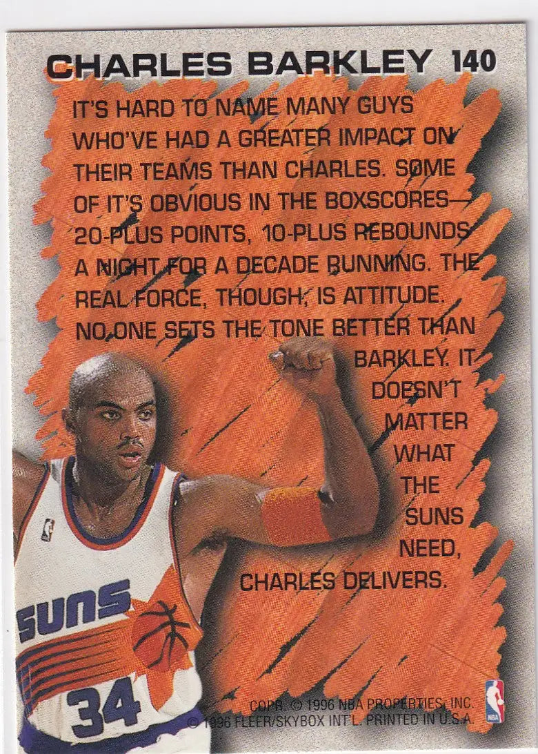 1996 FLEER #140 CHARLES BARKLEY HARDWOOD LEADER- PHOENIX SUNS - Basketball Card Single