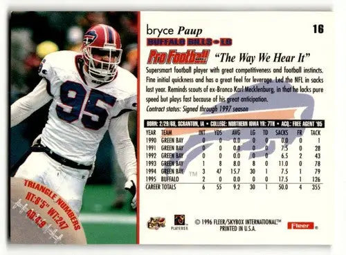 1996 Fleer #16 Bryce Paup Buffalo Bills Football Cards NM Near Mint ID:55582 - Football Card Single
