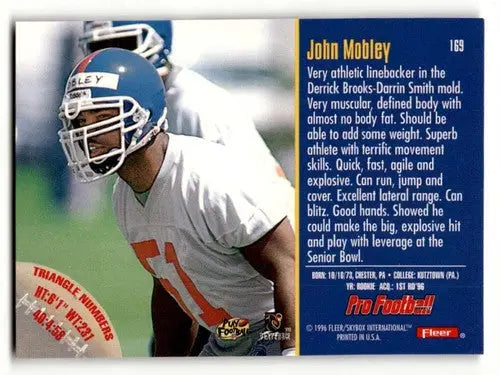 1996 Fleer #169 John Mobley Denver Broncos Football Cards NM Near Mi ID:55556 - Football Card Single