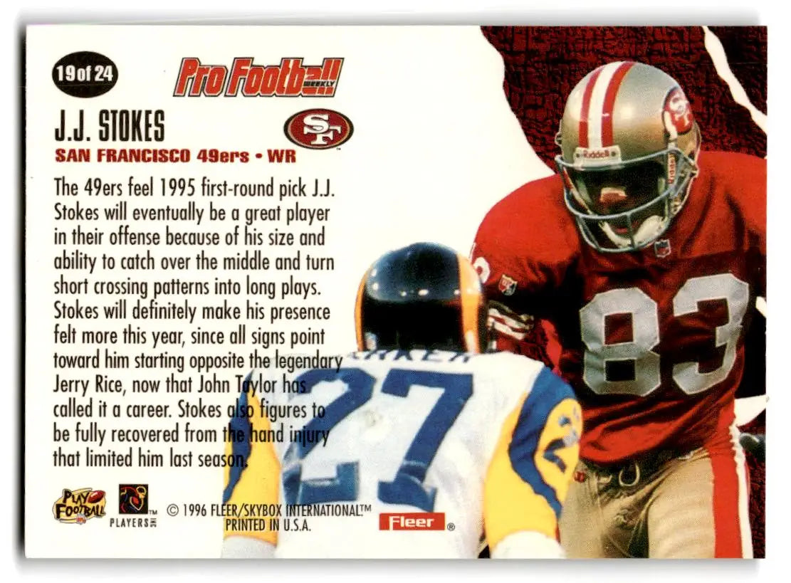1996 Fleer #19 J.J. Stokes Breakthroughs - Football Card Single
