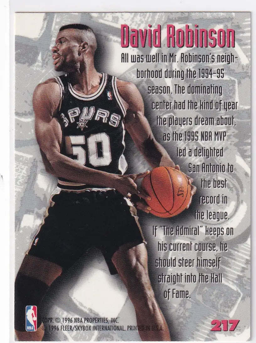1996 FLEER #217 DAVID ROBINSON NUTS AND BOLTS- SAN ANTONIO SPURS - Basketball Card Single