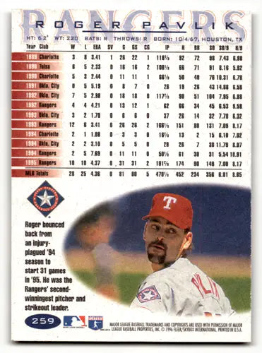 1996 Fleer #259 Roger Pavlik NM-MT Rangers ID:53217 - Baseball Card Single
