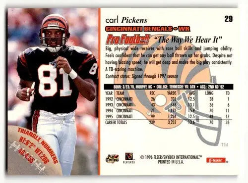 Original gloss Carl Pickens Cincinnati Bengals football card from 1996 Fleer series